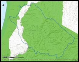 Mapa da Bacia Hidrográfica da Ribeira de Seixe, com o território da Rede Natura 2000 a verde.