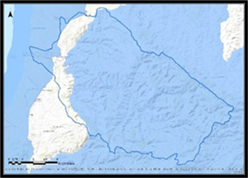 Mapa da Bacia Hidrográfica, com a IBA a azul.
